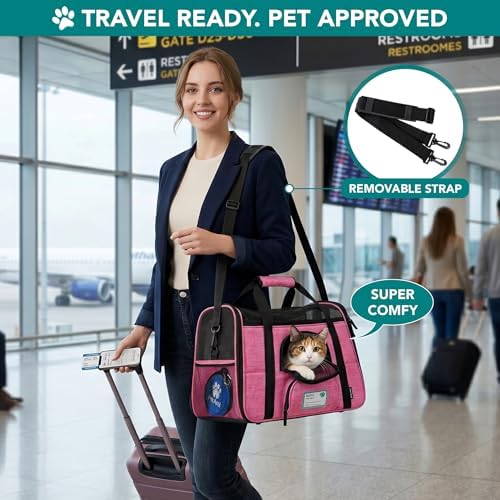 PetAmi Airline Approved Pet Carrier for Cats Small Dogs, Large Heather Pink