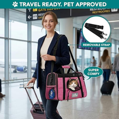 PetAmi Airline Approved Pet Carrier for Cats Small Dogs, Large Heather Pink