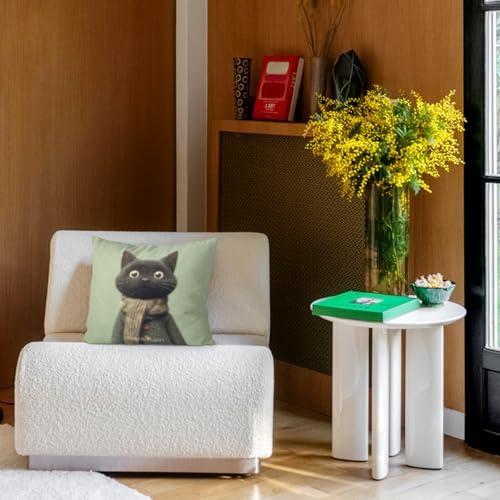 InkRain Winter Animal Cute Black Cat Pillow Cover 28x28 Inch Set of 2 Home Decor Decorative Cotton Linen Illustration Pillowcases for Living Room House Sofa