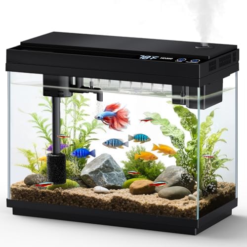 fishkeeper 2.3Gal Smart Glass Fish Tank with LED Light Timer, Self-Cleaning