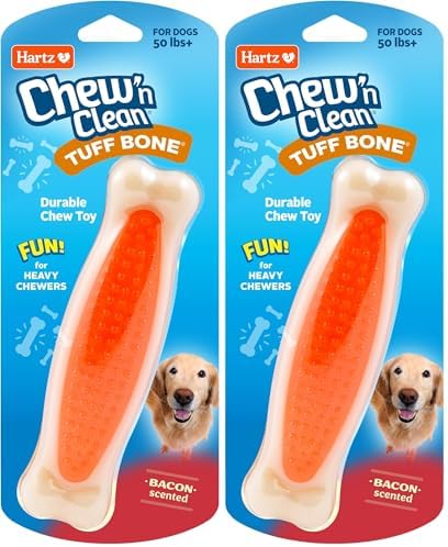 Hartz Chew 'n Clean Tuff Bone Bacon Scented Dental Dog Chew Toy - Large (Pack of 2)