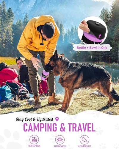 lesotc Dog Water Bottle Portable, 28oz Portable Dog Water Bottle with Bowl, Leak Proof Travel Bowl Dispenser for Dogs, One-Hand Squeeze Puppy Essentials for Walking, Hiking, Camping