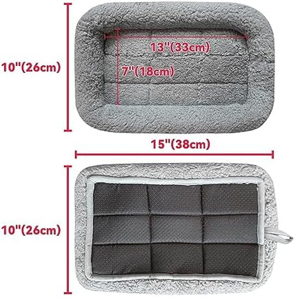 Small Cat Bed, Soft Pet Bed with Surround Pillow, Self-Warming Mat for Indoor Cats Small Dogs Rabbits, Non-Slip Cushion for Crate/Carrier/Window Sill, Washable, 15'' x 10''