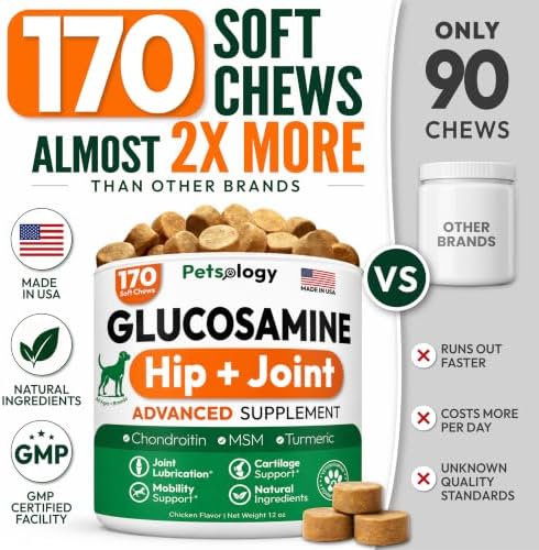 (2 Pack) Glucosamine for Dogs, 340 Chews, Hip and Joint Supplement for Dogs