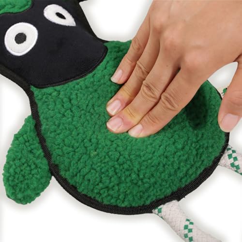 Green Sheep Rope Toy for Dogs, Durable Plush Dog Chew Toy with Squeaker, Interactive Pet Toy for Small Medium Large Dogs, Tough Recycle Cotton Rope & PP Cotton Stuffing