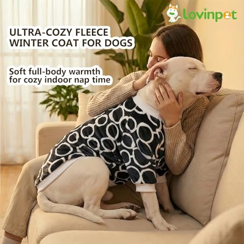 LovinPet Flannel Dog Coat, Winter Dog Coat, Freehand Black White, L