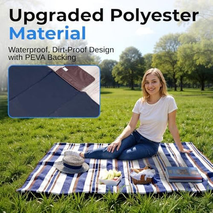 scuddles Extra Large Picnic Blanket 80 x 80 Inch, Waterproof Outdoor Mat with 3 Layer Soft Cushion, Foldable Compact Design with Carry Strap for Beach, Camping, Hiking, Parks and Travel Use
