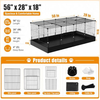Guinea Pig Cages DIY Small Animal Playpen with Waterproof Liner, Expandable Cage for Guinea Pigs, Metal Wire Yard Fence Rabbit Cage