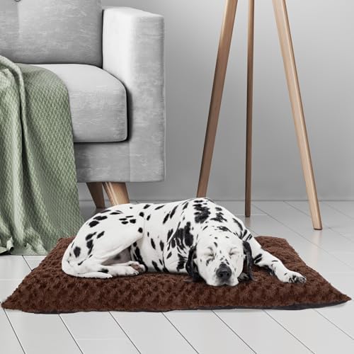 Dog Bed – 42x26 Large Pet Pillow and Crate Pad with Faux Fur Sleep Surface and Non-Slip Bottom – Machine Washable Dog Bed by PETMAKER (Brown)