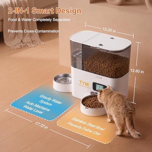 Automatic Cat Feeder and Water Dispenser 2-in-1, 8L Timed Cat Food Feeders