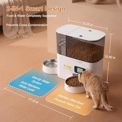 Automatic Cat Feeder and Water Dispenser 2-in-1, 8L Timed Cat Food Feeders