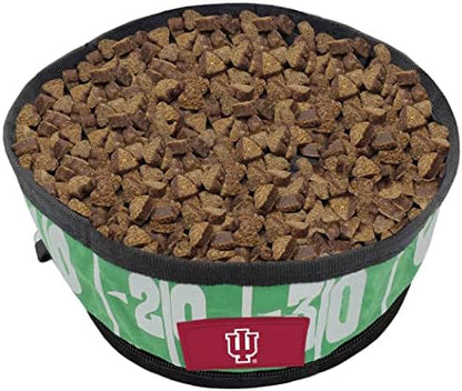 Pets First NCAA Indiana Hoosiers Collapsible Dog Travel Bowl, Food and Water Bowl for Dogs & Cats. Lightweight Leak-Proof Pet Bowl for Travel with Football Field & Pebble-Grain Design