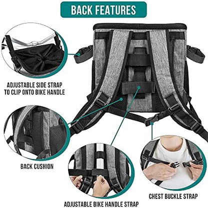 PetAmi Dog Bike Basket, Soft-Sided Ventilated Pet Carrier Backpack, Gray
