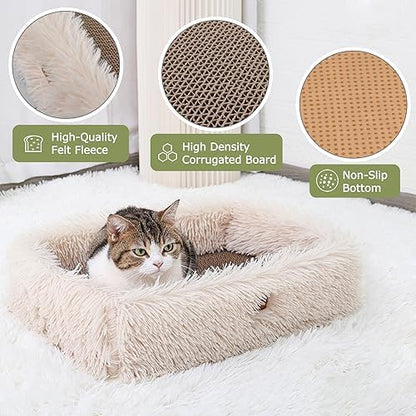 Cat Lounge Scratcher Box with Removable Cardboard (Beige)