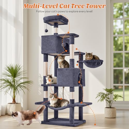 DUMOS Large 66 Inch Cat Tree Tower with Scratching Posts, Indoor Use