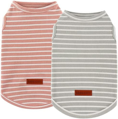 2Pack Dog Shirt Cotton Striped T-Shirts Stretchy Comfortable Pet Vest for Puppy and Cat Super Soft Dog Shirts Vest Sleeveless Breathable Basic Clothes for Small Medium Large Boy Girl Dogs