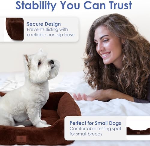 AKC Plush Cuddler Dog Bed, Low-Profile Entrance, Medium Dogs, Brown, 30"