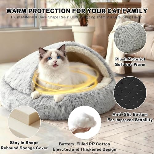 SUOXU Small Dog Bed, Nest Warm Super Soft Plush Faux Fur Washable Dog Bed with Non-Slip Bottom for Medium Small Dogs Snooze Sleeping Indoor (Gray-65cm/25in)