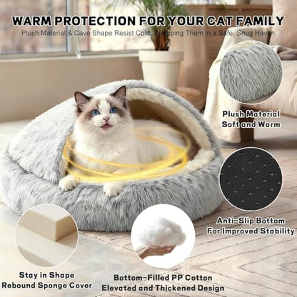 SUOXU Small Dog Bed, Nest Warm Super Soft Plush Faux Fur Washable Dog Bed with Non-Slip Bottom for Medium Small Dogs Snooze Sleeping Indoor (Gray-65cm/25in)