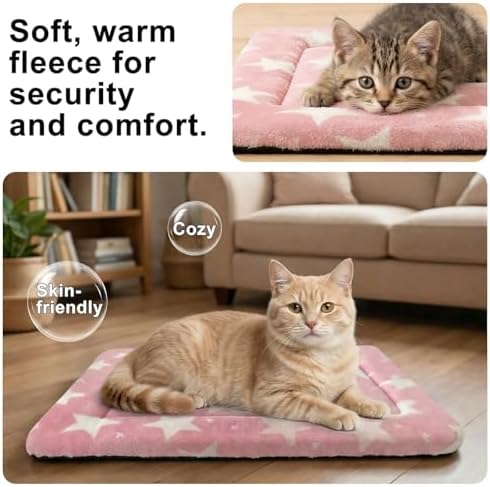 Dog Bed Mat – Soft & Comfortable Dog Kennel Pad for Crate – Durable Crate Bed & Mat for Dogs & Cats – Ideal for Crate, Kennel, and Home Use (Big&Little Stars Pink, XS(18"*14"*1.5"))