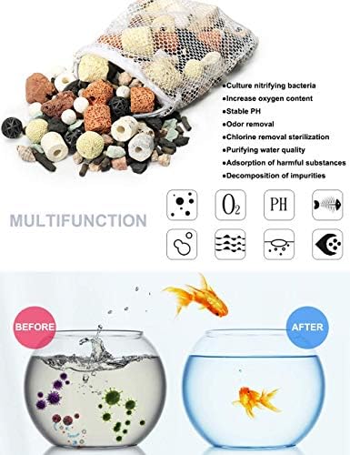 GOLDEAL Bio Balls Ceramic Rings Set, Aquarium Biological Filter Media with Mesh Bag for Fish Tank and Pond, Fish Tank Filter, Decorations, Accessories (1.1lb,1Pack)