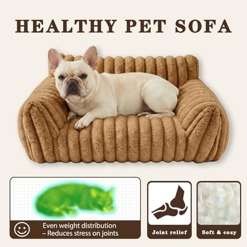 Cat Couch Bed for Small Cats & Indoor Cats, Square Cat Bed and Pet Sofa for Small/Medium Dogs - Removable Washable Dog Bed Cover (Brown, Small)