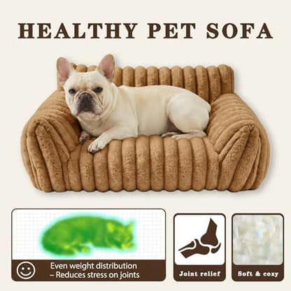 Cat Couch Bed for Small Cats & Indoor Cats, Square Cat Bed and Pet Sofa for Small/Medium Dogs - Removable Washable Dog Bed Cover (Brown, Small)