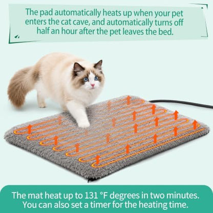 Smart Heated Cat Bed Cave Pet House Cushion Indoor Cats & Small Dogs, Washable & Foldable, 17.72x13.8 inches, Gray S