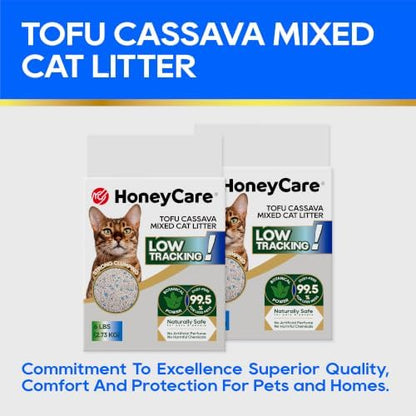 HoneyCare Cassava Tofu Mixed Cat Litter I Quick Clumping, Odor Control, Plant-Based Natural Ingredients, Non-Stick, Low Tracking, & Low Dust, 24 Lbs (4 Packs)
