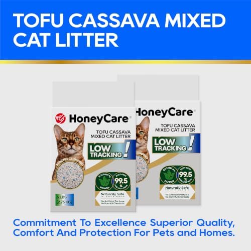 HoneyCare Cassava Tofu Mixed Cat Litter I Quick Clumping, Odor Control, Plant-Based Natural Ingredients, Non-Stick, Low Tracking, & Low Dust, 6 Lbs