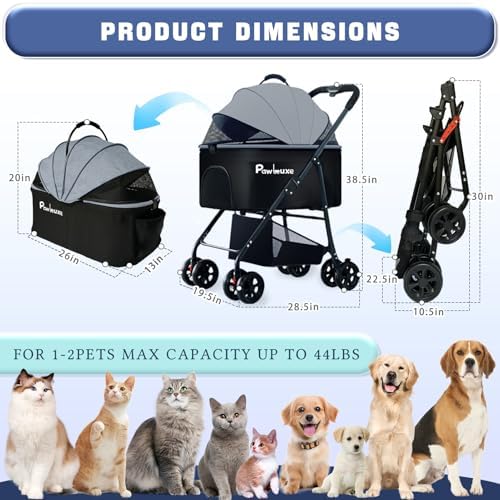 4 Wheels Pet Stroller 4 in 1 Pet Stroller with Detachable Carrier for Small & Medium Dogs Cats up to 55 lbs Easy-Folding Travel Dog Wagon with Car Seat Breathable Mesh,White Cartoon