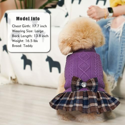KYEESE Dog Sweater Dress for Small Dogs Turtleneck Thick Knit Pullover