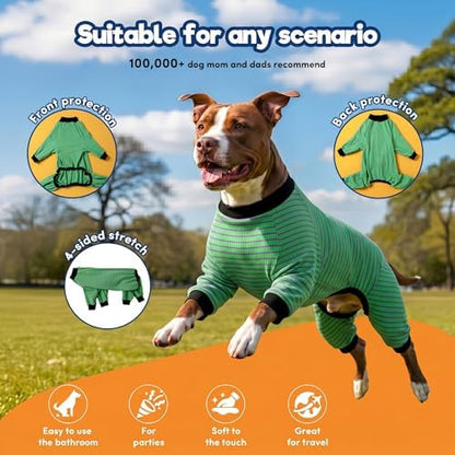 LovinPet Big Pitbull Dog PJs, Pitbull Clothes, Green and Grey Stripe, M