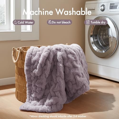 Madison Park Ruched Faux Fur Luxury Throw Lavender 50*60 Premium Soft Cozy Brushed Long Faux Fur For Bed, Coach or Sofa