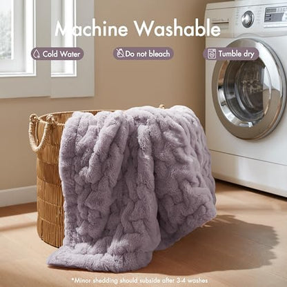 Madison Park Ruched Faux Fur Luxury Throw Lavender 50*60 Premium Soft Cozy Brushed Long Faux Fur For Bed, Coach or Sofa