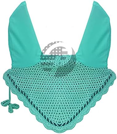 Horse Ear Bonnet Fly Veil Crochet Equestrian with Piping 30 Color Full/COB/Pony (Small/Pony, Mint Green)