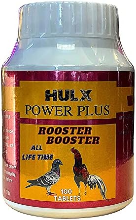 HULX Power Plus 100 Tablets, Fast Increasing Energy Formula Rooster Booster Vitamins Health Chicken Supplement for Good Health, Build Muscle, Blood, Power Feed Poultry Bird Hen Food