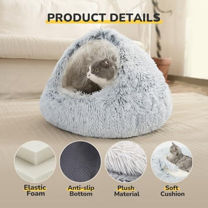 CATISM Cat Bed, Plush Hooded Cat Beds for Indoor Cats