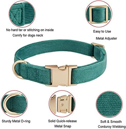 Soft Corduroy Fibric Dog Collar with High Grade Metal Buckle, for Medium Dogs.(Green,Medium:12-19")