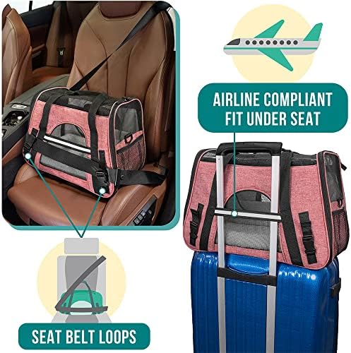 PetAmi Airline Approved Pet Carrier Cat Small Dogs, Large Heather White Red