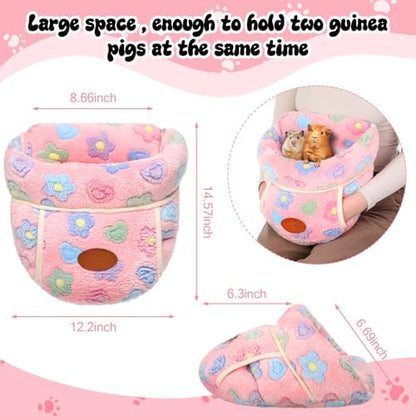 Wenqik 2 Pcs Guinea Pig Fleece Hideouts, Green, Pink, Flowers
