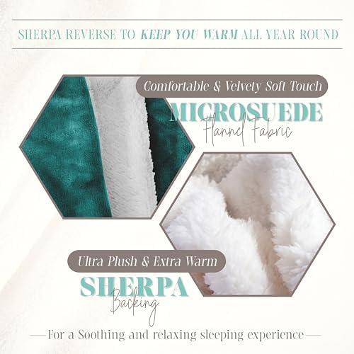 Elegant Comfort Reversible and Ultra-Plush Flannel Fleece Sherpa Throw- Lightweight Soft and Cozy- All Season Decorative Throw, Perfect for Lounging, 50 x 60 inches, Teal