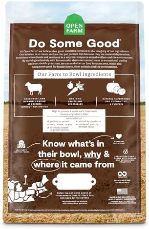 Open Farm Grain Free Dry Dog Food, Pasture Raised Lamb Kibble, 22lb Bag
