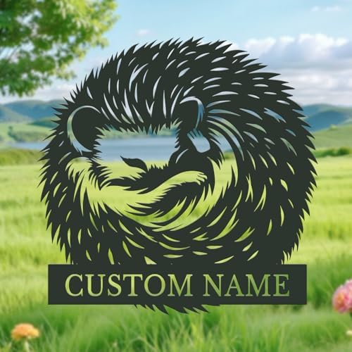 Custom Hedgehog Metal Sign, Personalized Name Wall Art, Unique Home Decor Gift, Garden Memorial Marker, Housewarming Present for Hedgehog Lovers (Style-3)