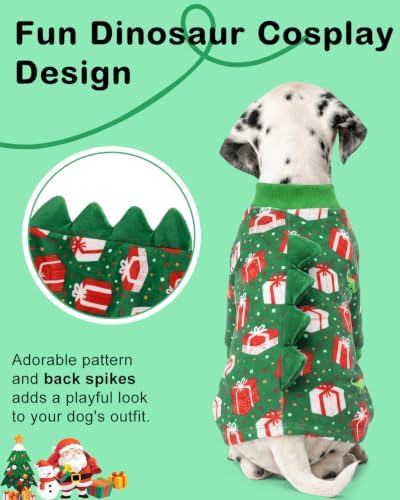 CuteBone Dinosaur Costume Halloween Christmas Dog Pajamas, Stretchy Spandex Crystal Velvet Sleepwear Coat for Small Dogs, Soft & Warm Pet Outfit Clothes for Cold Weather, Cozy Pullover Design COSP27XS
