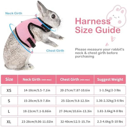 PETTOM Bunny Rabbit Harness with Stretchy Leash Cute Adjustable Buckle Breathable Mesh Vest for Kitten Small Pets Walking (Pink,XS)