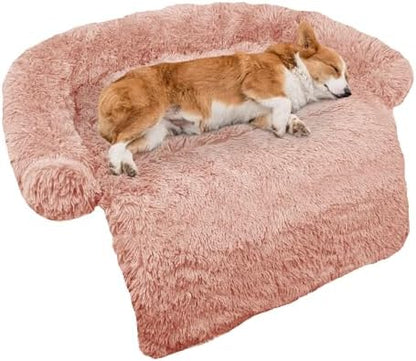 GGIB Calming Dog Bed Fluffy Plush Dog Mat for Furniture Protector with Removable Washable Cover for Large Medium Small Dogs and Cats (Medium, Pink)