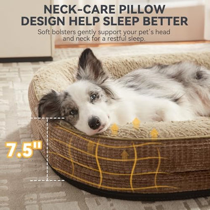 JOEJOY Orthopedic Dog Bed for Extra Large Dogs, XXL Egg-Crate Memory Foam Pet Bed with Bolster Sides, Waterproof Lining, Removable Washable Cover & Non-Slip Bottom, Brown