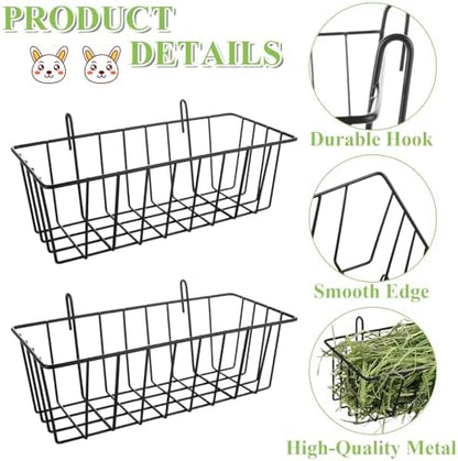 WOPPLXY 6 Pcs Rabbit Hay Feeder, Heavy Duty Metal Rabbit Hay Rack with Hooks, Bunny Hay Feeder Rack, Metal Rack Hay Holder for Rabbits Guinea Pigs, Small Animal Cage Accessories(9 x 4 x 2 Inch)
