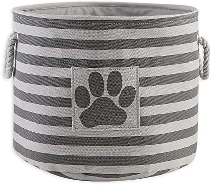 Bone Dry Pet Storage Collection Striped Paw Patch Bin, Medium Round, Gray
